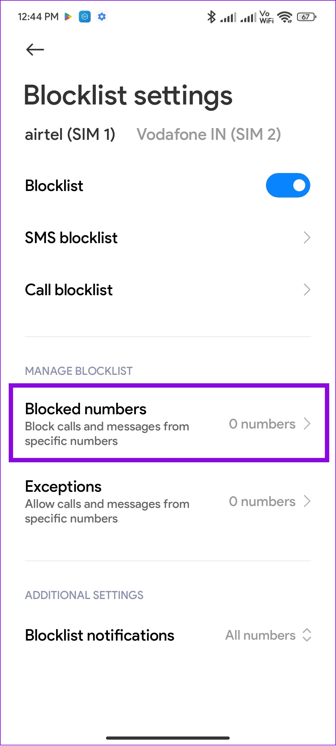 choose blocked numbers