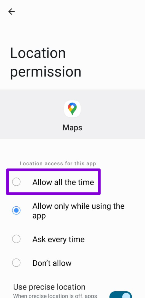 Allow Location Permission for Google Maps for Android
