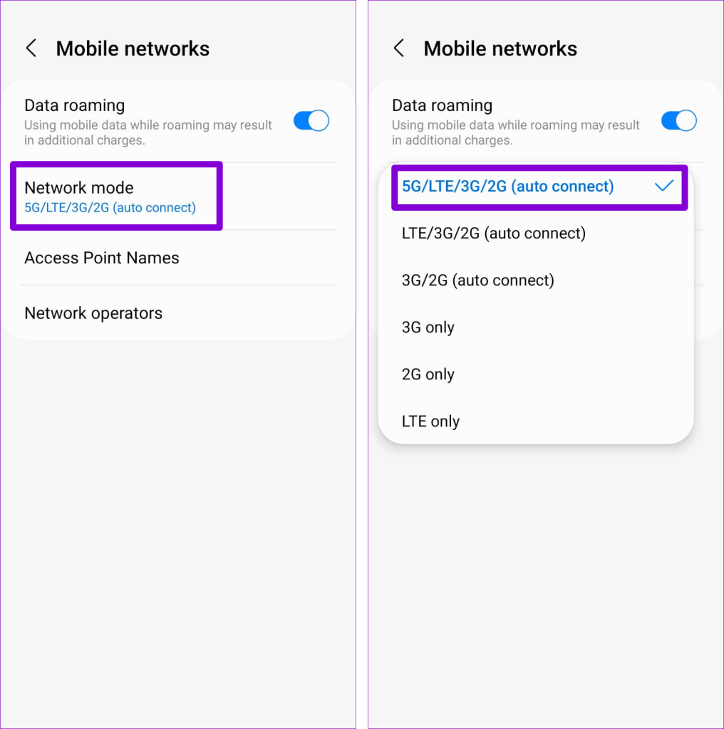 Change Network Mode on Android