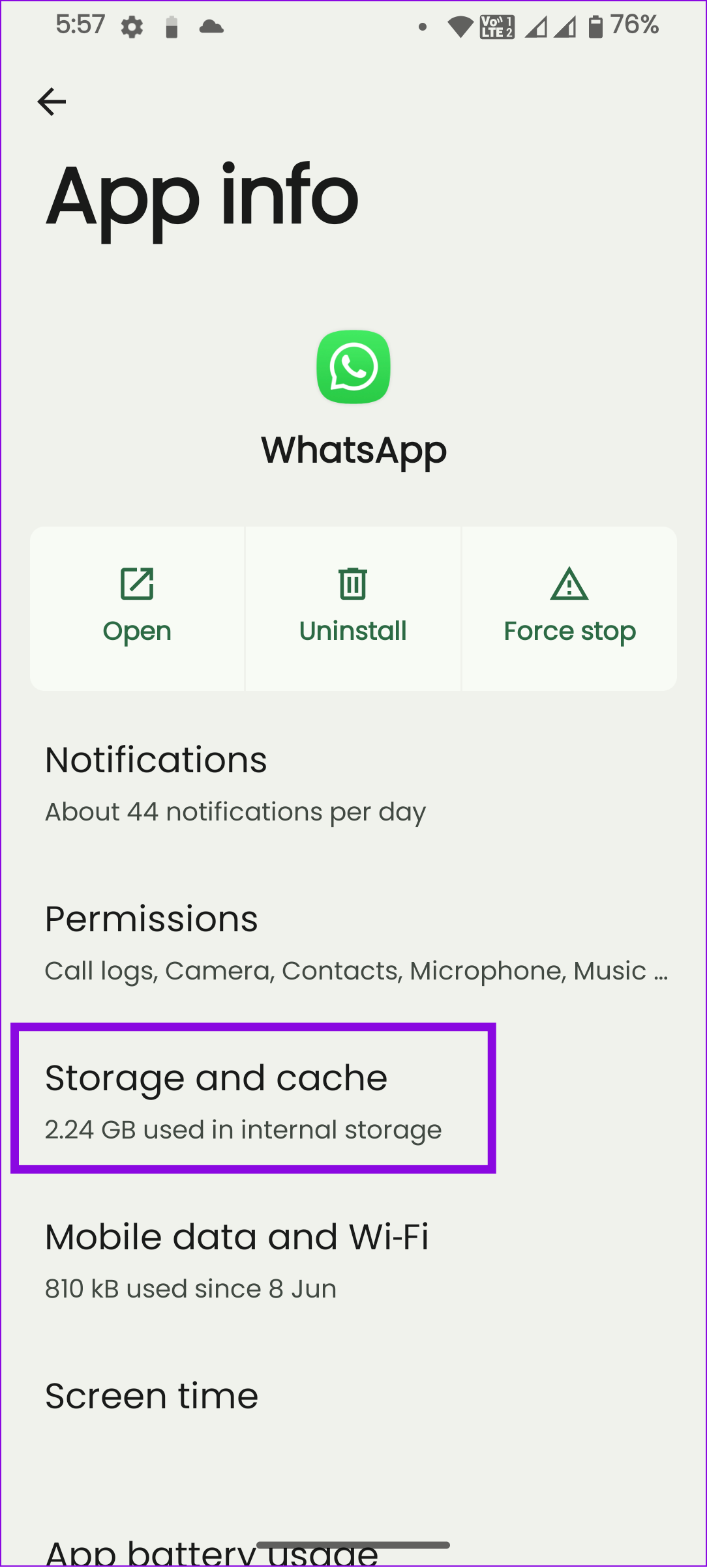 choose Storage and cache