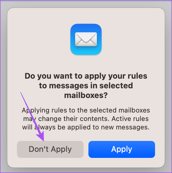 dont apply rule to messages in selected mailbox mac