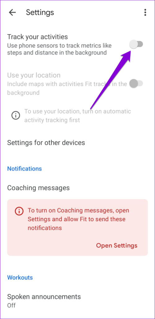 Enable Activity Tracking in Google Fit