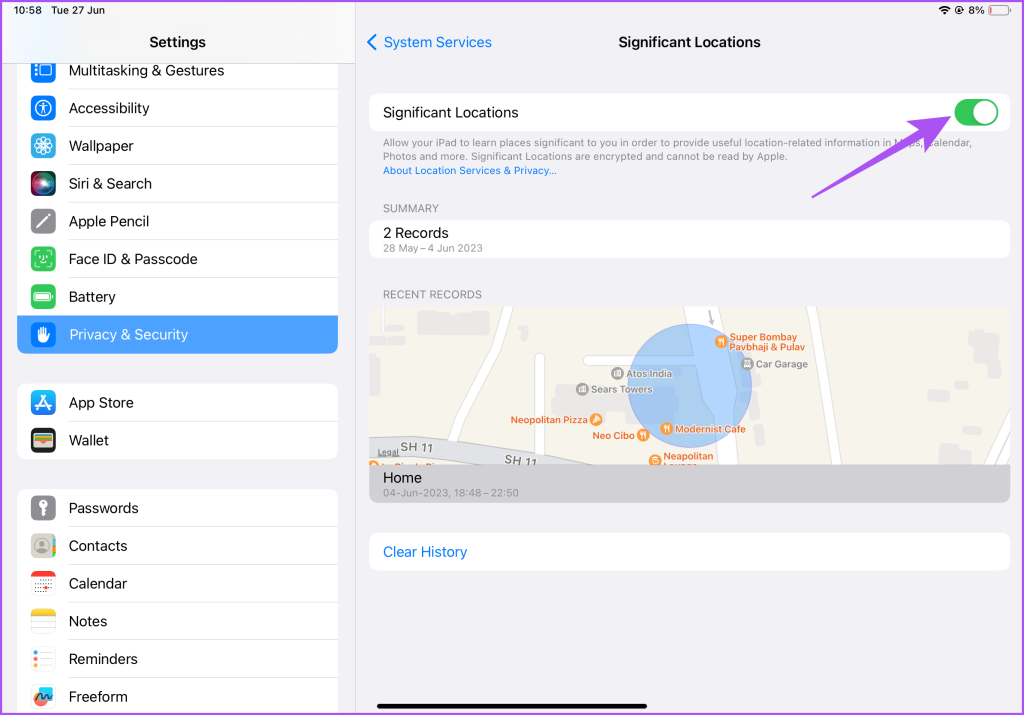 enable significant locations on iPad
