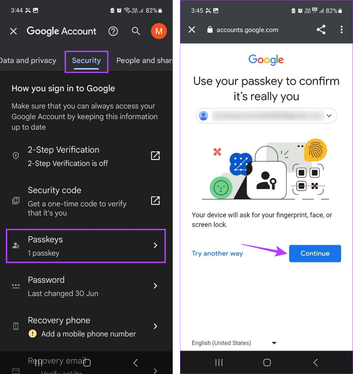 Open Google Passkey settings