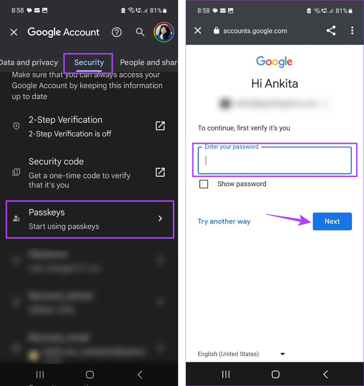Open Google security settings