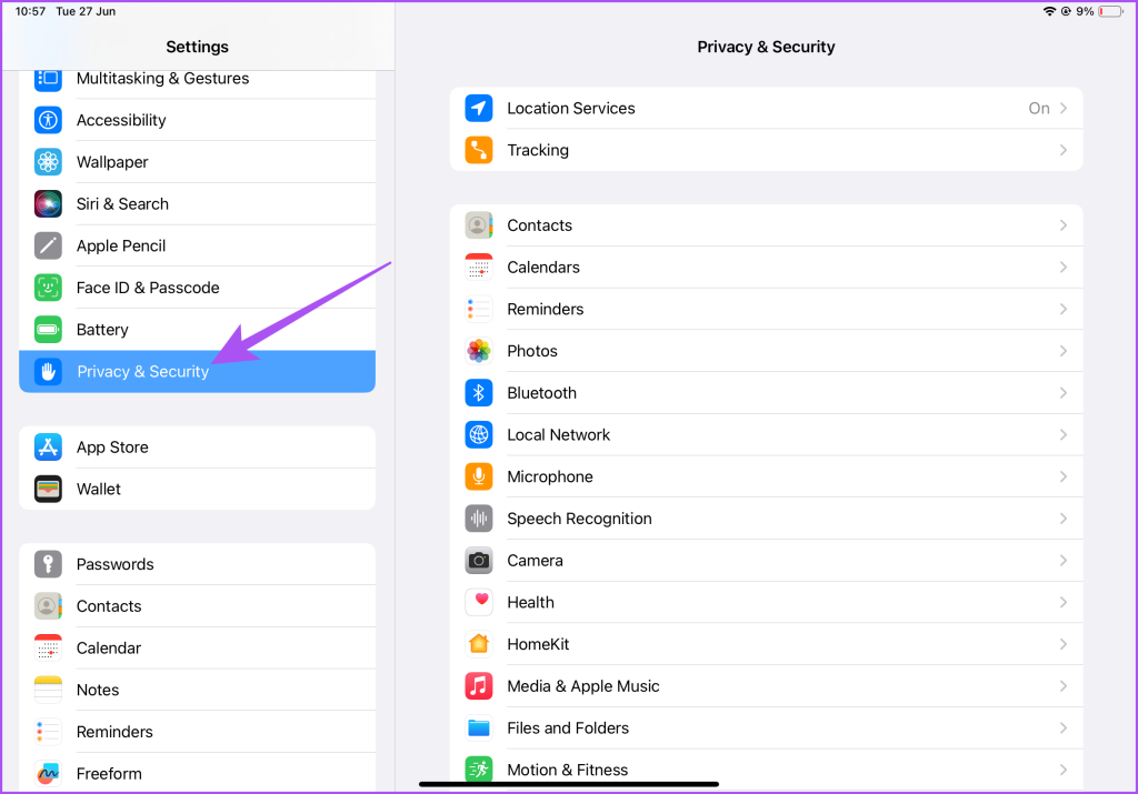privacy and security settings iPad