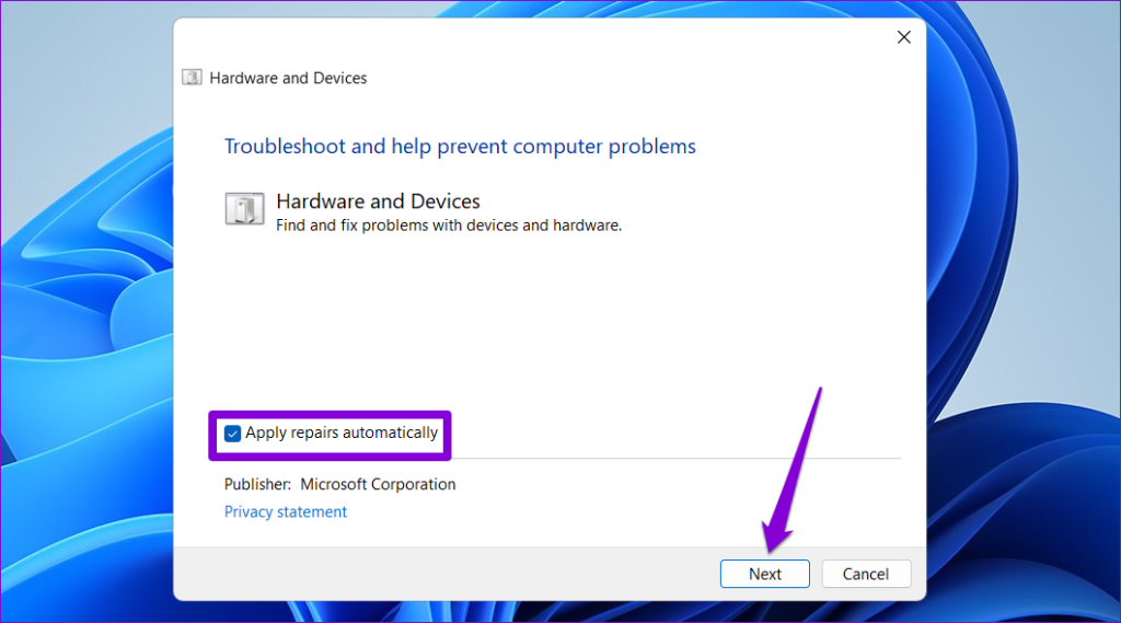 Run Hardware and Devices Troubleshooter