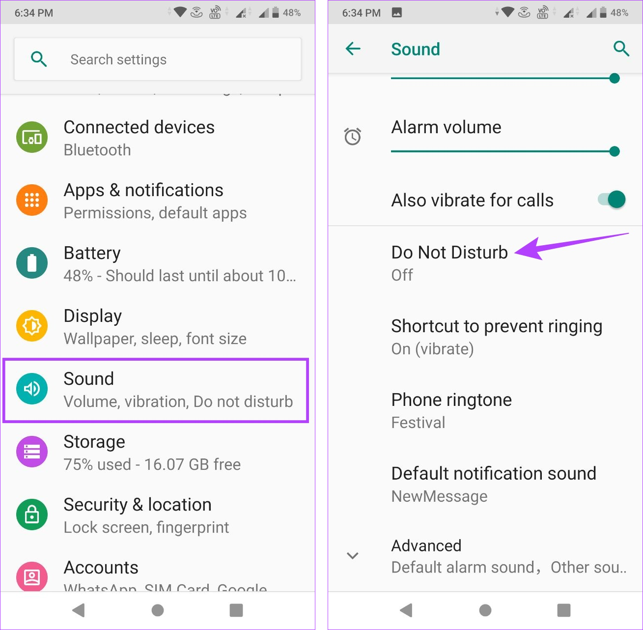 Open Sound settings on Android