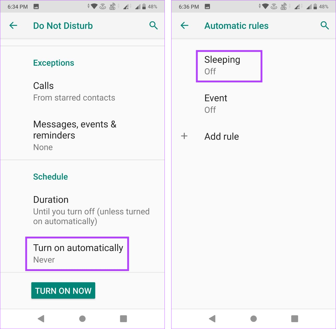 Turn on DND schedule in Android