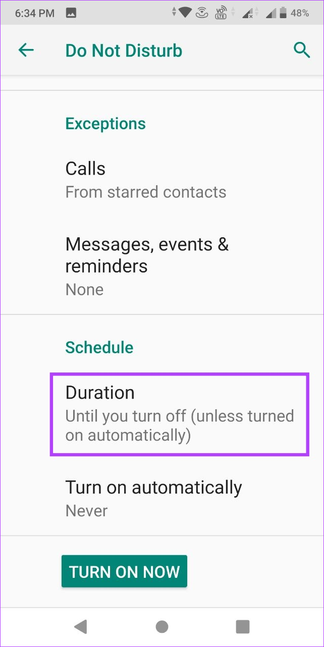 Tap on Duration
