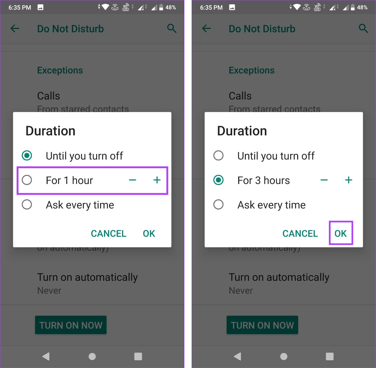 Set duration for DND on Android