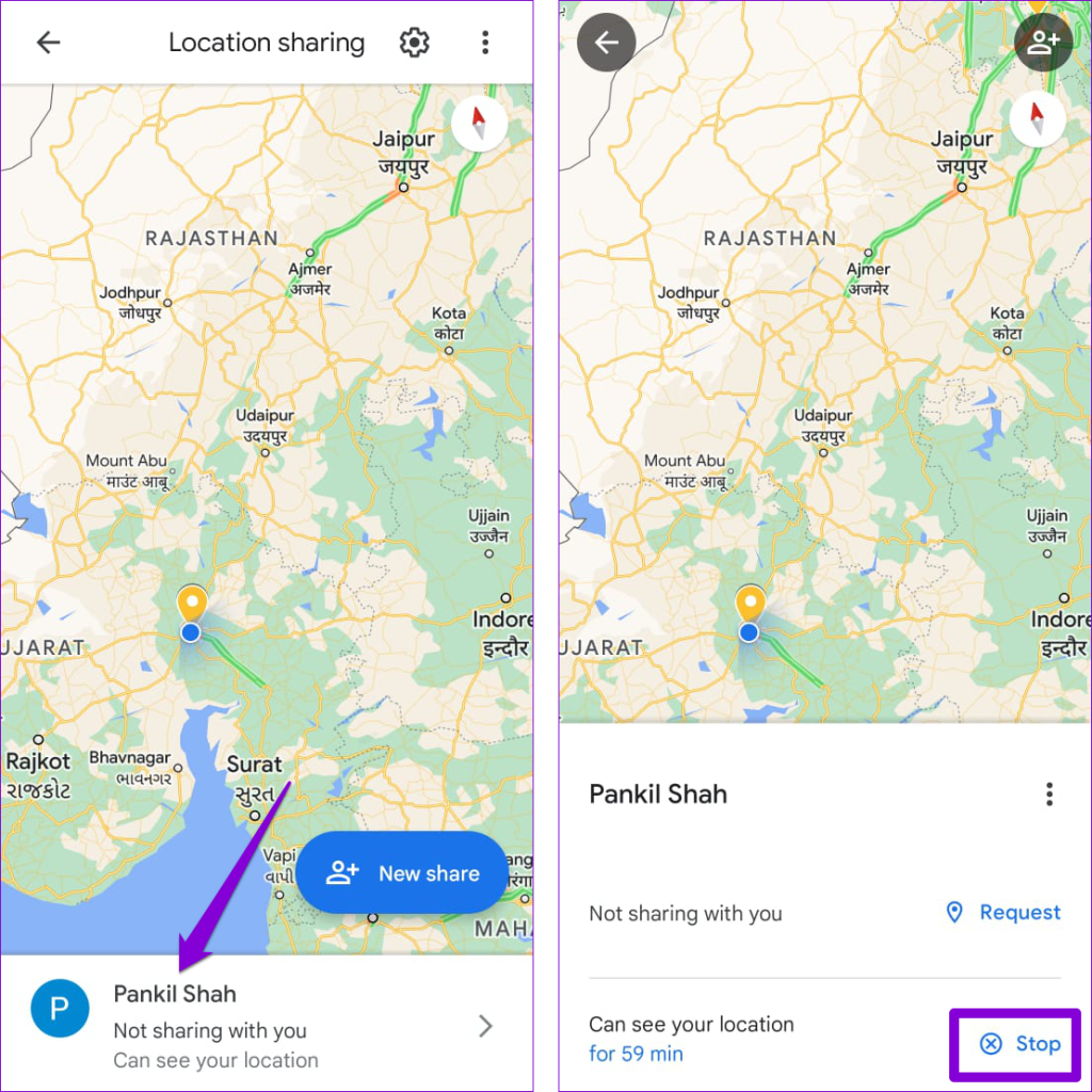 Stop Location Sharing in Google Maps