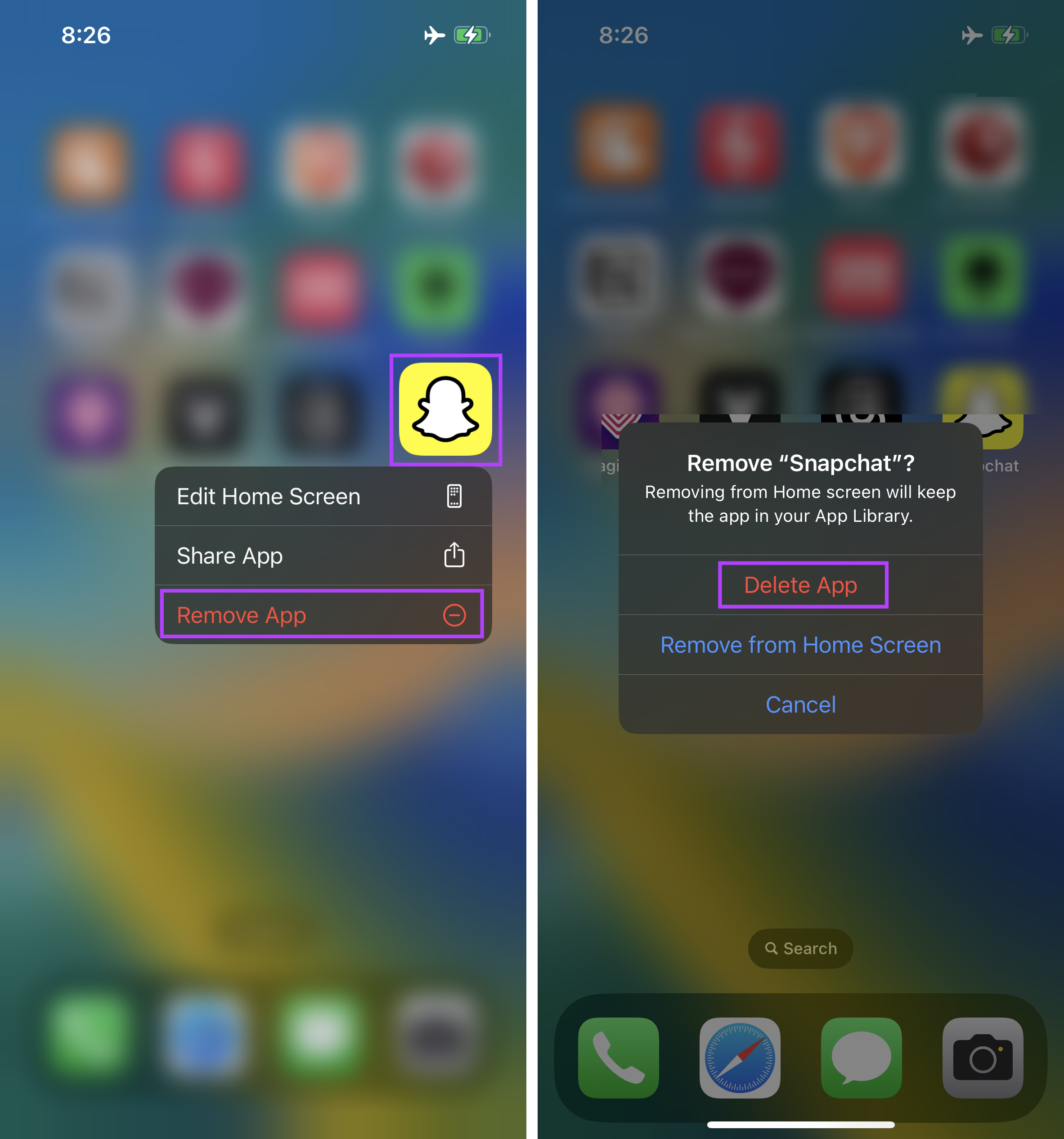 Delete Snapchat app from iOS