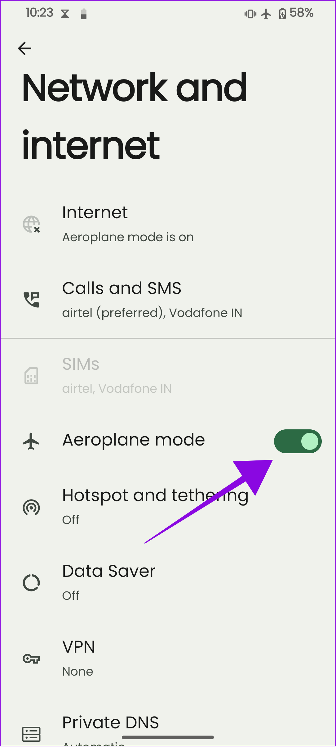 toggle on Airplane mode