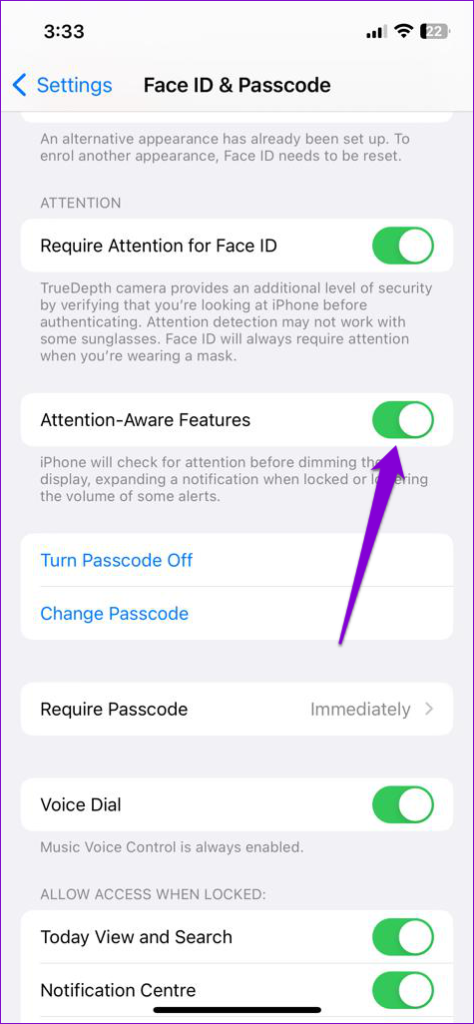 Turn Off Attention Aware Features on iPhone